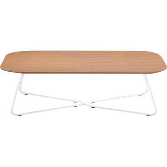 table basse chêne et métal blanc