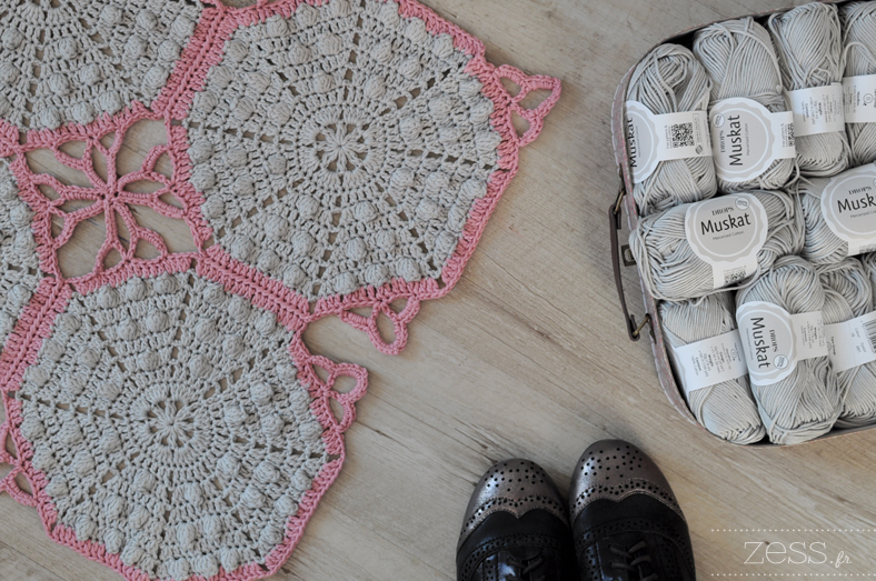 3diy couverture crochet vintage hexagone pompon