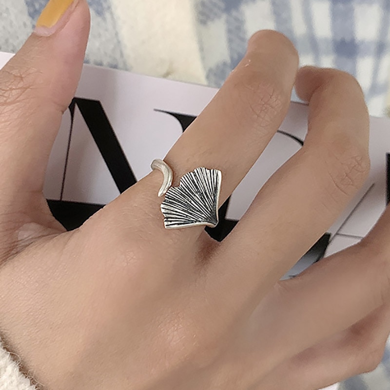 Bague feuille ginkgo Argent