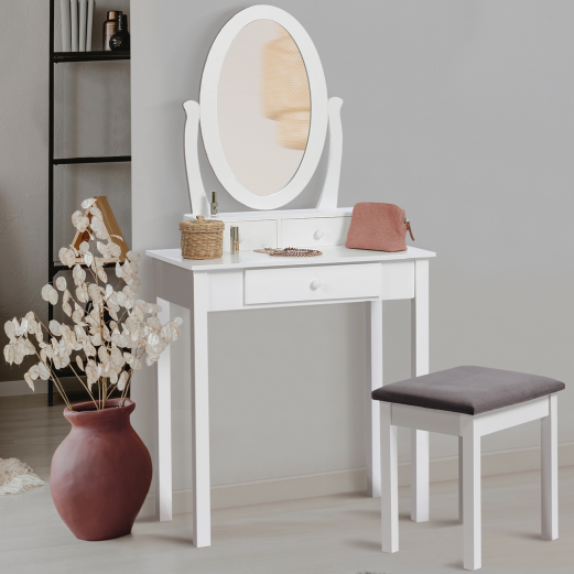 Coiffeuse blanche avec miroir et tabouret Pas cher